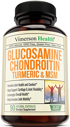 Product Cover Glucosamine with Chondroitin Turmeric MSM Boswellia. Supports Occasional Joint Pain Relief. Helps Inflammatory Response, Antioxidant Properties. Supplement for Back, Knees, Hands. 90 Capsules