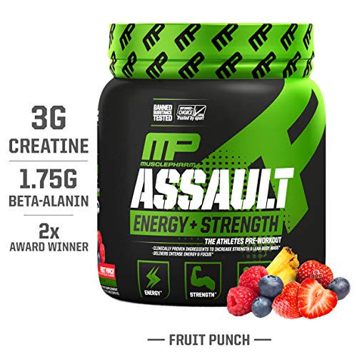 Product Cover MusclePharm Assault Sport Pre-Workout Powder with High-Dose Energy, Focus, Strength, and Endurance with Creatine, Taurine, and Caffeine, Fruit Punch, Energy Drink Powder,30 Servings