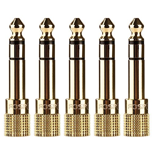 Product Cover FosPower 6.35mm (1/4 inch) Male to 3.5mm (1/8 inch) Female 3-Conductor TRS AUX Stereo Audio Headphone Jack Adapter - 24K Gold Plated (5 Pack)