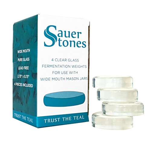 Product Cover Sauer Stones - Large Glass Fermentation Weights for Mason Jar Fermentation, Preservation and Pickling - Fits ANY WIDE MOUTH MASON JAR - 4 Pack