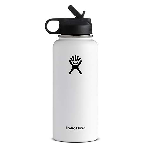 Product Cover Hydro Flask Vacuum Insulated Stainless Steel Water Bottle Wide Mouth with Straw Lid (White, 32-Ounce)