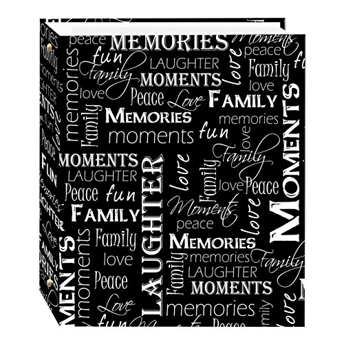 Product Cover Magnetic Self-Stick 3-Ring Photo Album 100 Pages (50 Sheets), Black & White Words Design