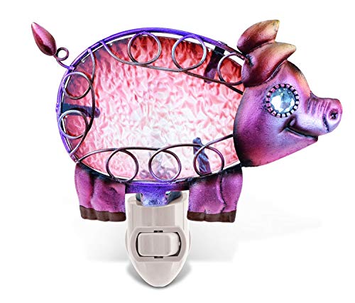 Product Cover Puzzled Glass Art LED Night Light, Energy Efficient Plug in Decorative Socket Lamp, Manual On & Off Portable Light for Stairway, Bedroom, Bathroom, Nursery, Home Accessory & Kitchen Decor - Pig