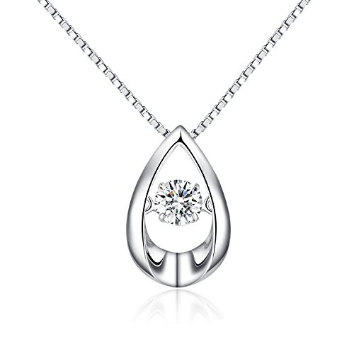 Product Cover Teardrop Pendant Necklace,925 Sterling Silver Dancing Diamond Cubic Zirconia Teardrop Pendant,Charm Infinity Tear Drop Pendant,Fashion and Classic Sterling Silver Necklace for Women