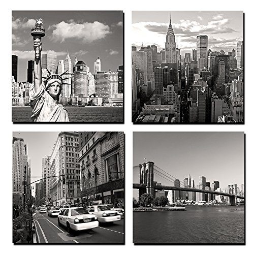 Product Cover GOUPSKY Canvas Print for Home Decoration 4 Panels New York City Landmark Painting Wall Art Picture Print on Canvas - High Definition Modern Giclee Artwork