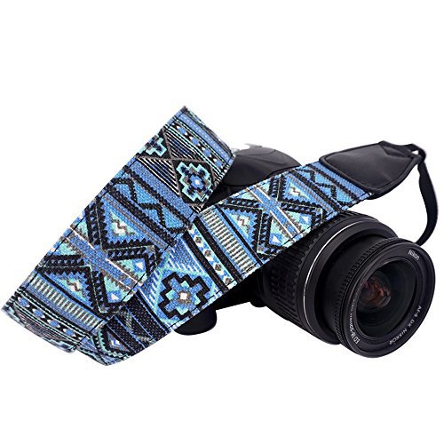 Product Cover Wolven Pattern Canvas Camera Neck Shoulder Strap Belt Compatible for All DSLR/SLR/Men/Women etc, Blue Stripe Pattern