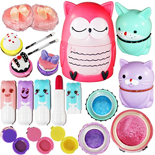 Product Cover Joyin Toy All-in-one Girls Makeup Kit Including 4 Lip Balms, 3 Lip Gloss, 2 Shimmer Powders/Eyeshadow, and 1 Large Blush.