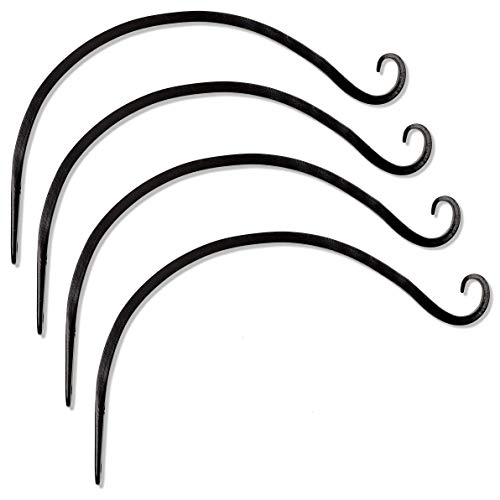 Product Cover Gray Bunny Hand Forged Curved Hook, 14 Inch, Set of 4, Black, Beautiful Outdoor Mounted Upturned Hook for Bird Feeders, Plants, Lanterns, Wind Chimes, As Wall Brackets and More!