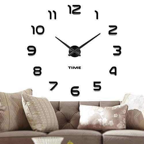Product Cover Vangold Frameless DIY Wall Clock, 2-Year Warranty 3D Mirror Wall Clock Large Mute Wall Stickers for Living Room Bedroom Home Decorations (Black-42)