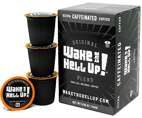 Product Cover Wake The Hell Up! Dark Roast K-Cups Single Serve Capsules | Ultra-Caffeinated Coffee For Keurig K-Cup Brewers | 12 Count, 2.0 Compatible Pods | Perfect Balance of Higher Caffeine & Great Flavor.