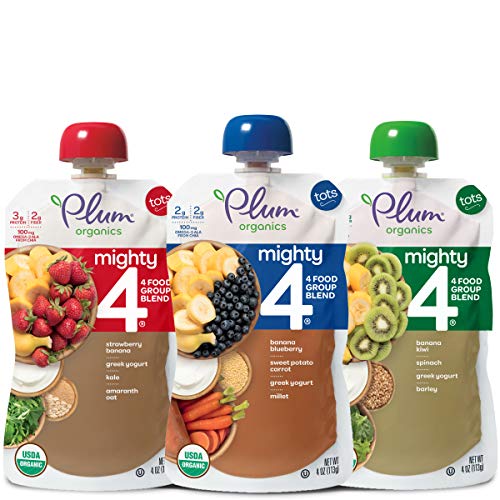 Product Cover Plum Organics Mighty 4, Organic Toddler Food, Variety Pack, 4 Ounce (Pack of 18) (Packaging May Vary)