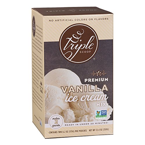 Product Cover Triple Scoop Ice Cream Mix, Premium Vanilla, starter for use with home ice cream maker, non-gmo, no artificial colors or flavors, ready in under 30 mins, makes 2 qts (1 15oz box)