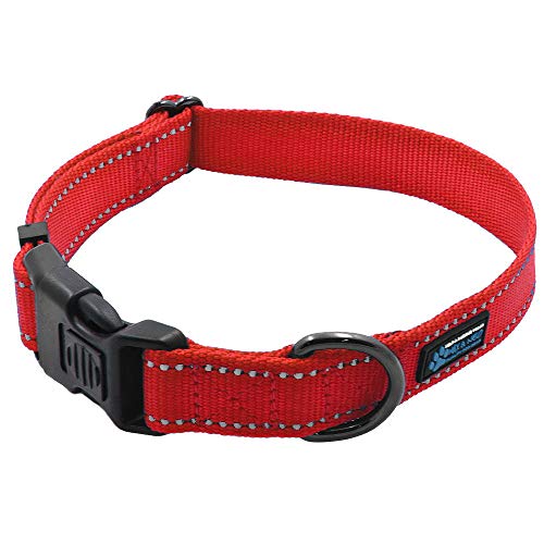 Product Cover Max and Neo NEO Nylon Buckle Reflective Dog Collar - We Donate a Collar to a Dog Rescue for Every Collar Sold (Medium, RED)