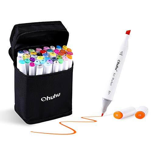 Product Cover Ohuhu 40-color Alcohol Marker, Dual Tips Permanent Art Markers for Kids, Highlighter Pen Sketch Markers for Drawing Sketching Adult Coloring, Alcohol-based Markers, Great Christmas Gift Idea