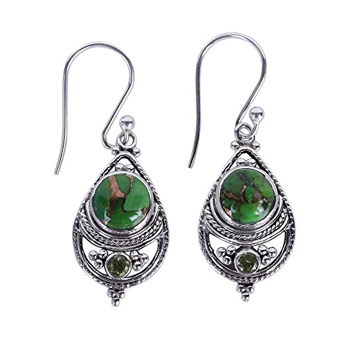 Product Cover NOVICA Peridot Green Reconstituted Turquoise .925 Sterling Silver Dangle Earrings 'Green Elegance'