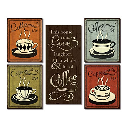 Product Cover Classic Retro Coffee, Espresso, Cappuccino, Latte and 'This House Runs On Love Laughter and a Whole Lot Of Coffee