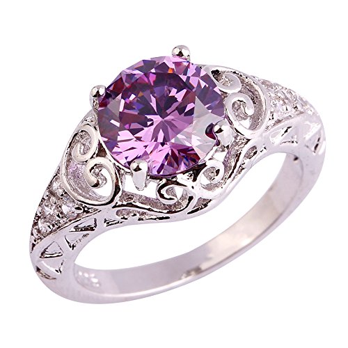Product Cover Psiroy 925 Sterling Silver Created Amethyst Filled Floral Cocktail Anniversary Ring Size 8