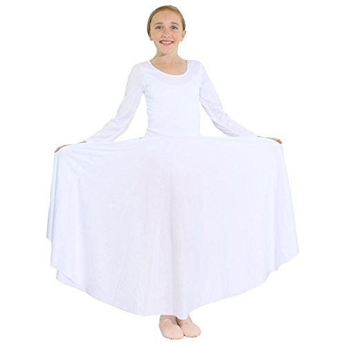 Product Cover Danzcue Girls Praise Loose Fit Full Length Long Sleeve Dance Dress, White, 8-10