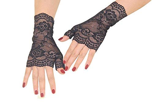Product Cover FloYoung Women Bridal Short Lace Half Finger Party Dress Gloves Black