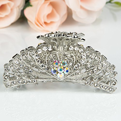 Product Cover Beautyxyz Woman's new heart design XLarge 4 inch metal rhinestones hair clip claws (silver)