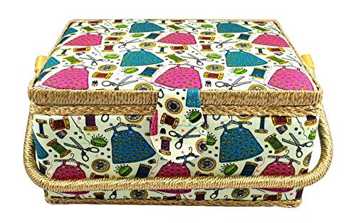 Product Cover Large Fabric Covered Sewing Basket with Insert Tray and Accessories