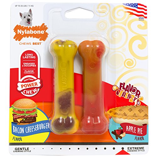Product Cover Nylabone Flavor Frenzy Dog Chew Toys, Bacon Cheeseburger and Apple Pie Chew Toys for Small Dogs, Up to 25 lbs