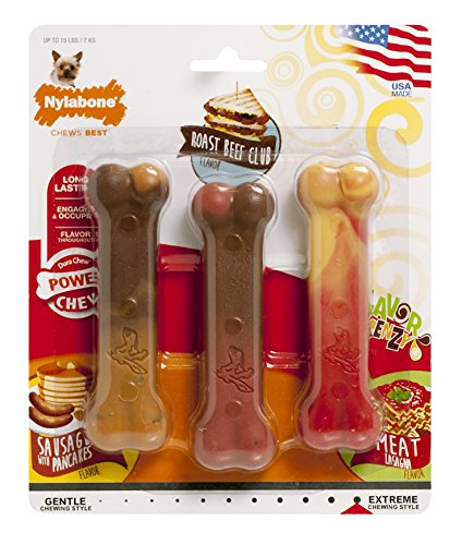 Product Cover Nylabone Flavor Frenzy Power Chew Triple Pack, Pancakes & Sausage, Roast Beef Club, and Lasagna