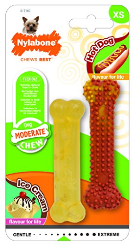 Product Cover Nylabone Frenzy Petite Flexi Pack Hot Dog and Vanilla Milkshake Flavor Dog Chew Toys
