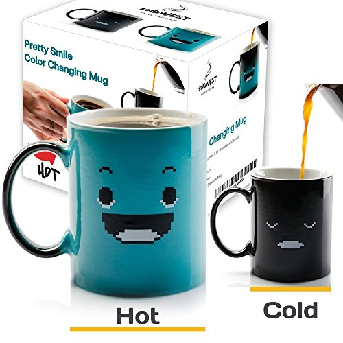 Product Cover InGwest. Morning Coffee Mug. 11 ounce. Changing Color Mug For You And Your Friend. Ceramic Heat Sensitive Color Changing Coffee Mug. Novelty Heat Sensitive Mug With Funny Smile