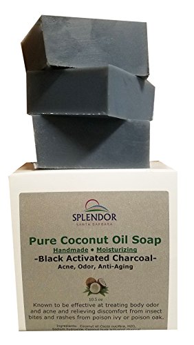 Product Cover Black Activated Charcoal Soap Unscented, 100% Natural Coconut Oil Soap Bars- Acne, Odor, Anti-aging. Handmade, Vegan, Moisturizing for Hand Body and Face