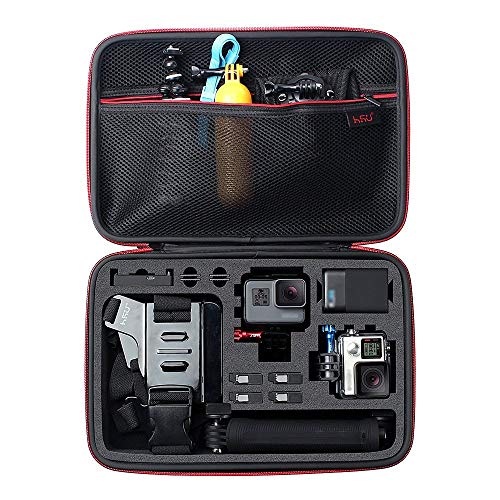 Product Cover Large Carrying Case for GoPro Hero(2018), Hero 8, 7 Black,HERO6,5,4,+LCD, Black, Silver, 3+, 3, 2 and Accessories by HSU with Fully Customizable Interior Carry Handle and Carabiner Loop