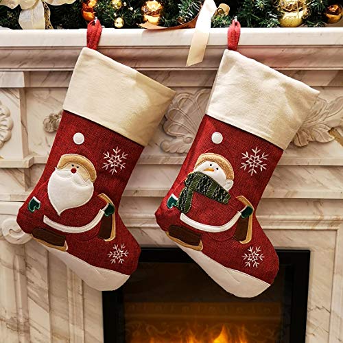 Product Cover WEWILL Classic Christmas Stockings Set of 2 Santa, Snowman Xmas Character 17-Inch (Style 3)