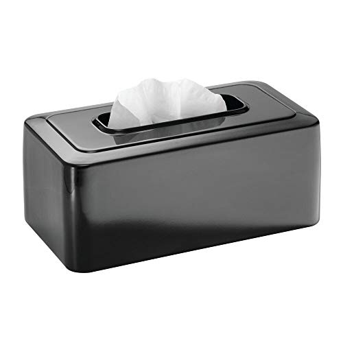 Product Cover mDesign Modern Metal Tissue Box Cover for Disposable Paper Facial Tissues, Rectangular Holder for Storage on Bathroom Vanity, Countertop, Bedroom Dresser, Night Stand, Desk, Table - Black