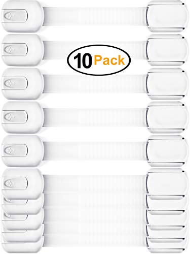 Product Cover Baby Safety Cabinet Locks - Value Pack (10 Straps) to Baby Proof Cabinets, Drawers, Toilet, Fridge & More - Easy to Use & Easy to Install Child Safety Locks with 3m Adhesive - No Tools Needed (White)