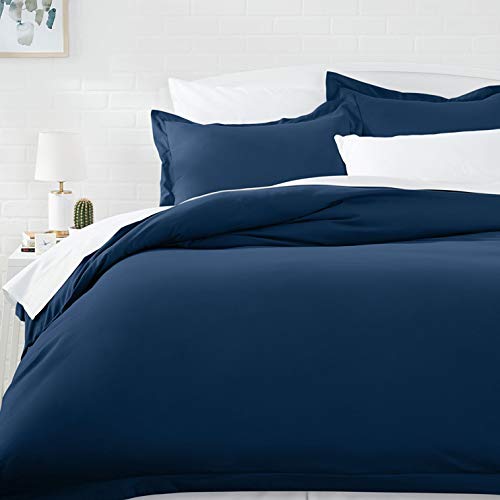 Product Cover AmazonBasics Light-Weight Microfiber Duvet Cover Set with Snap Buttons - Full/Queen, Navy Blue