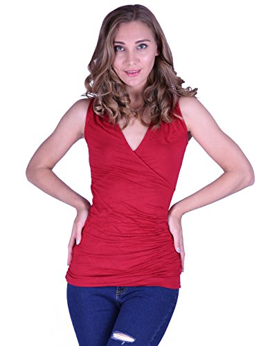 Product Cover HDE Womens V Neck Ruched Sleeveless Tank Top Surplice Slimming Wrap Sexy Blouse