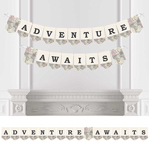 Product Cover Big Dot of Happiness World Awaits - Travel Themed Party Bunting Banner - Map Party Decorations - Adventure Awaits