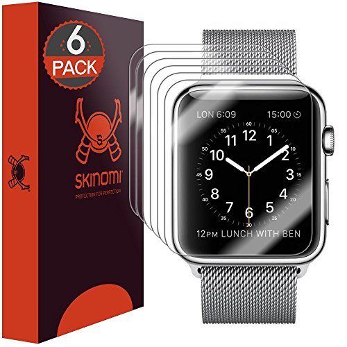 Product Cover Skinomi TechSkin [6-Pack] Clear Screen Protector for Apple Watch 38mm (Series 1/Series 2) (Updated Version) [Full Coverage] Anti-Bubble HD TPU Film