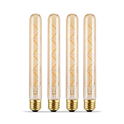 Product Cover 4 pack - Modvera LED Filament Tube Bulb T30 Tubular Bulb Edison Antique Style 5 Watt with 40 watt Equivalent 2200K, Amber Glass E26 Base Dimmable T9 Tube (8.5 inches Long) UL listed and RoHS compliant