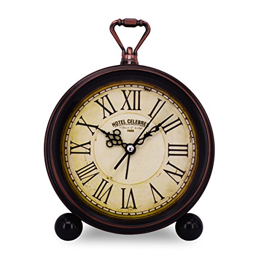 Product Cover Vintage Retro Living Room Decorative Non-Ticking, Sweep Second Hand, Quartz, Analog Large Numerals Bedside Table Desk Alarm Clock, Battery Operated (Hotel Celebres)