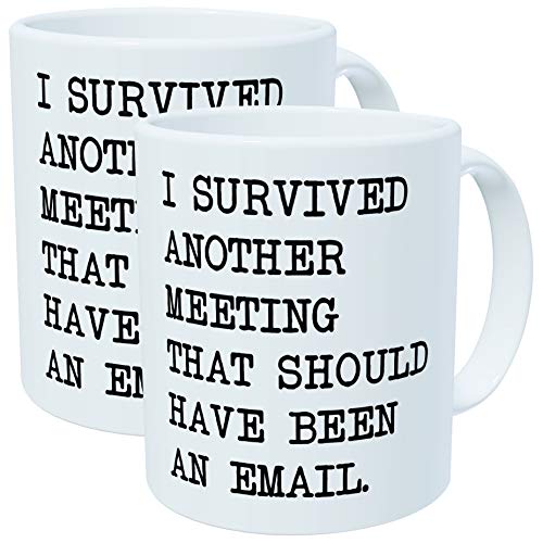 Product Cover Pack of 2 - I survived another meeting that should have been an email - 11OZ ceramic coffee mugs - Best funny and inspirational gift