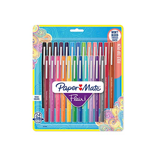 Product Cover Paper Mate Flair Felt Tip Pens, Medium Point (0.7mm), Assorted Colors, 24 Count