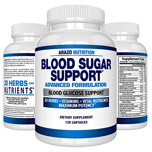 Product Cover Blood Sugar Support Supplement - 20 Herbs & Multivitamin for Blood Sugar Control with Alpha Lipoic Acid & Cinnamon - 120 Pills - Arazo Nutrition