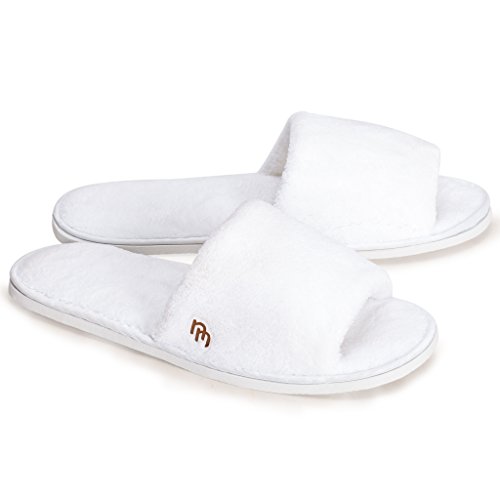 Product Cover Nicely Neat 12 Pack White Open Toe Coral Fleece Home and Travel Slipper - Large