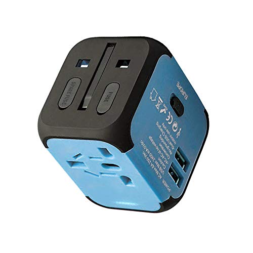 Product Cover Travel Adapter Uppel Dual USB All-in-one Worldwide Travel Chargers Adapters for US EU UK AU about 152 countries Wall Universal Power Plug Adapter Charger with Dual USB and Safety Fuse (Blue)