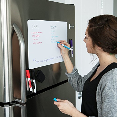 Product Cover Magnetic Dry Erase Whiteboard Sheet for Kitchen Fridge: with Stain Resistant Technology - 17x11 - Includes 4 Markers and Big Eraser with Magnets - Refrigerator White Board Organizer and