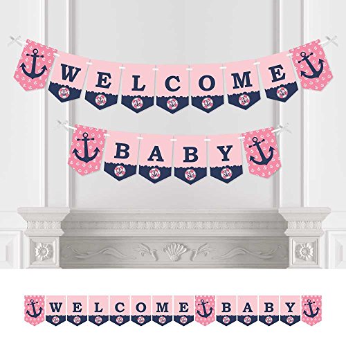 Product Cover Big Dot of Happiness Ahoy - Nautical Girl - Baby Shower Bunting Banner - Anchor Party Decorations - Welcome Baby