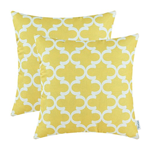 Product Cover CaliTime Pack of 2 Soft Canvas Throw Pillow Covers Cases for Couch Sofa Home Decor Modern Quatrefoil Accent Geometric 18 X 18 Inches Bright Yellow