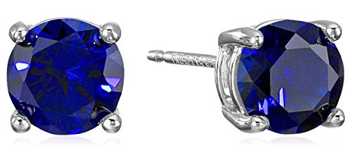 Product Cover Amazon Essentials Sterling Silver Round Created Blue Sapphire Birthstone Stud Earrings (September)