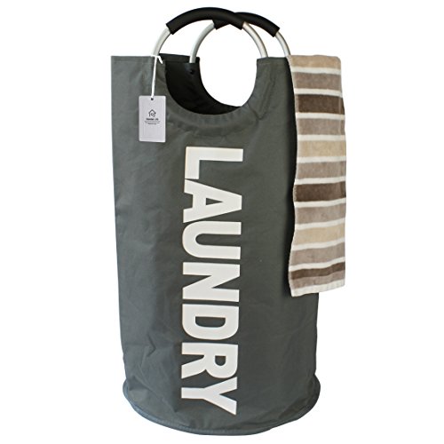 Product Cover Thicken Laundry Bag with Alloy Handles for College, Camping and Home, Heavy Duty and Durable Canvas Utility, Shopping or Travel Bag, Collapsible and Self Standing as Laundry Basket (Dark Grey)